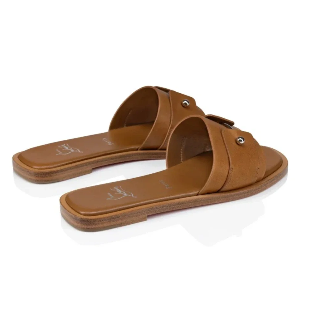 Christian Louboutin Chambelimule Donna Flat Tera Brown Leather Slide Sandal 36 - Picture 14 of 16